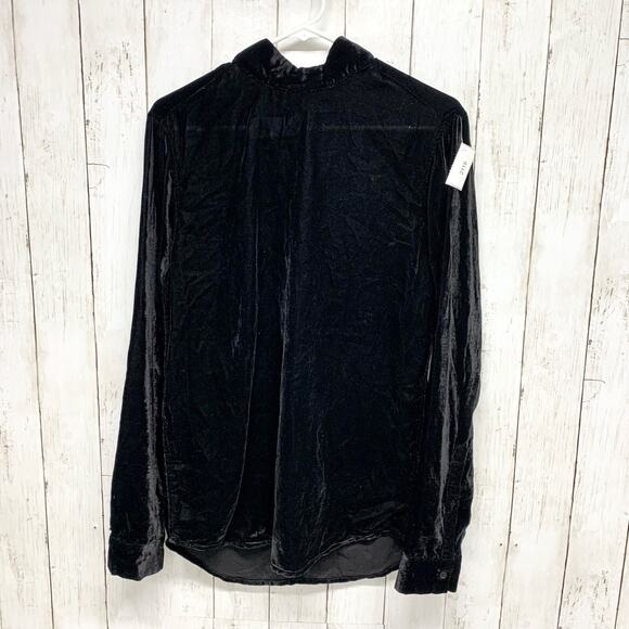 Asos Top Women Size Small Long Sleeve Mock Neck Zip Closure Velvet Blouse Black - Picture 1 of 7